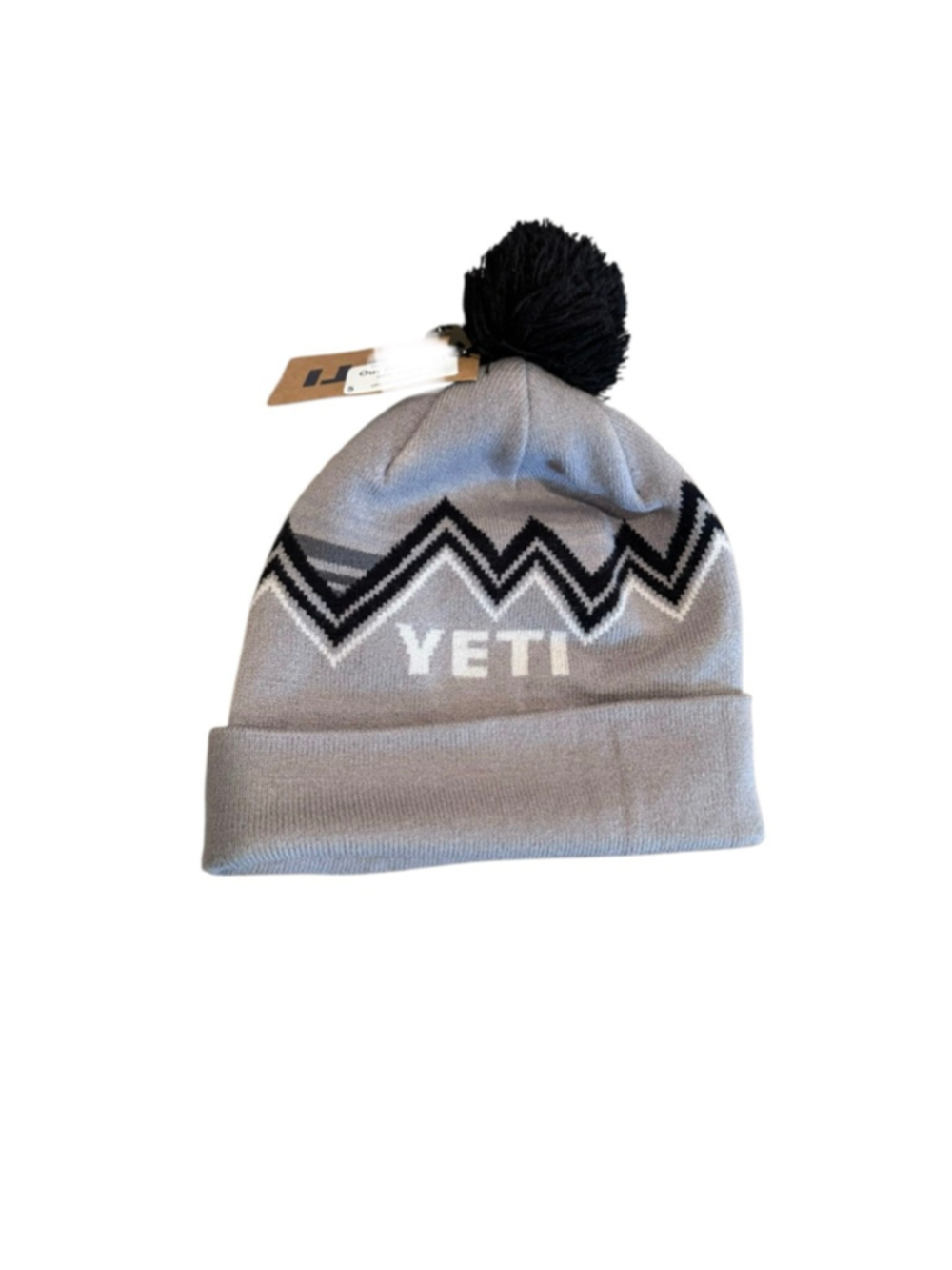 Men's YETI Beanie One Size Gray Black Pom Pom Hat
